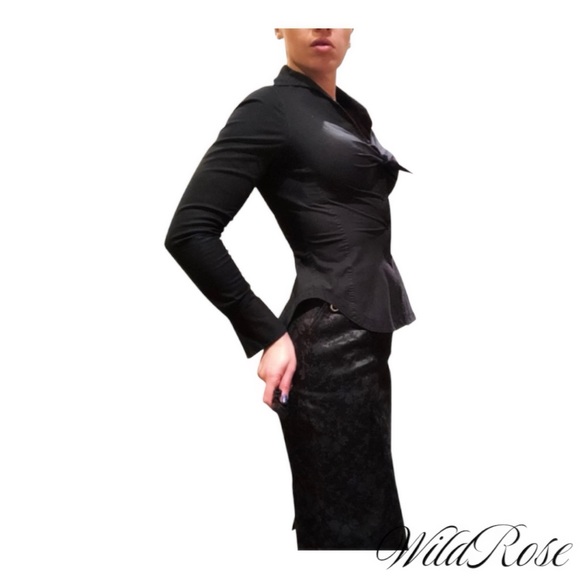 Byron Lars Black Cotton Long Sleeve Button Up Top - Picture 3 of 8